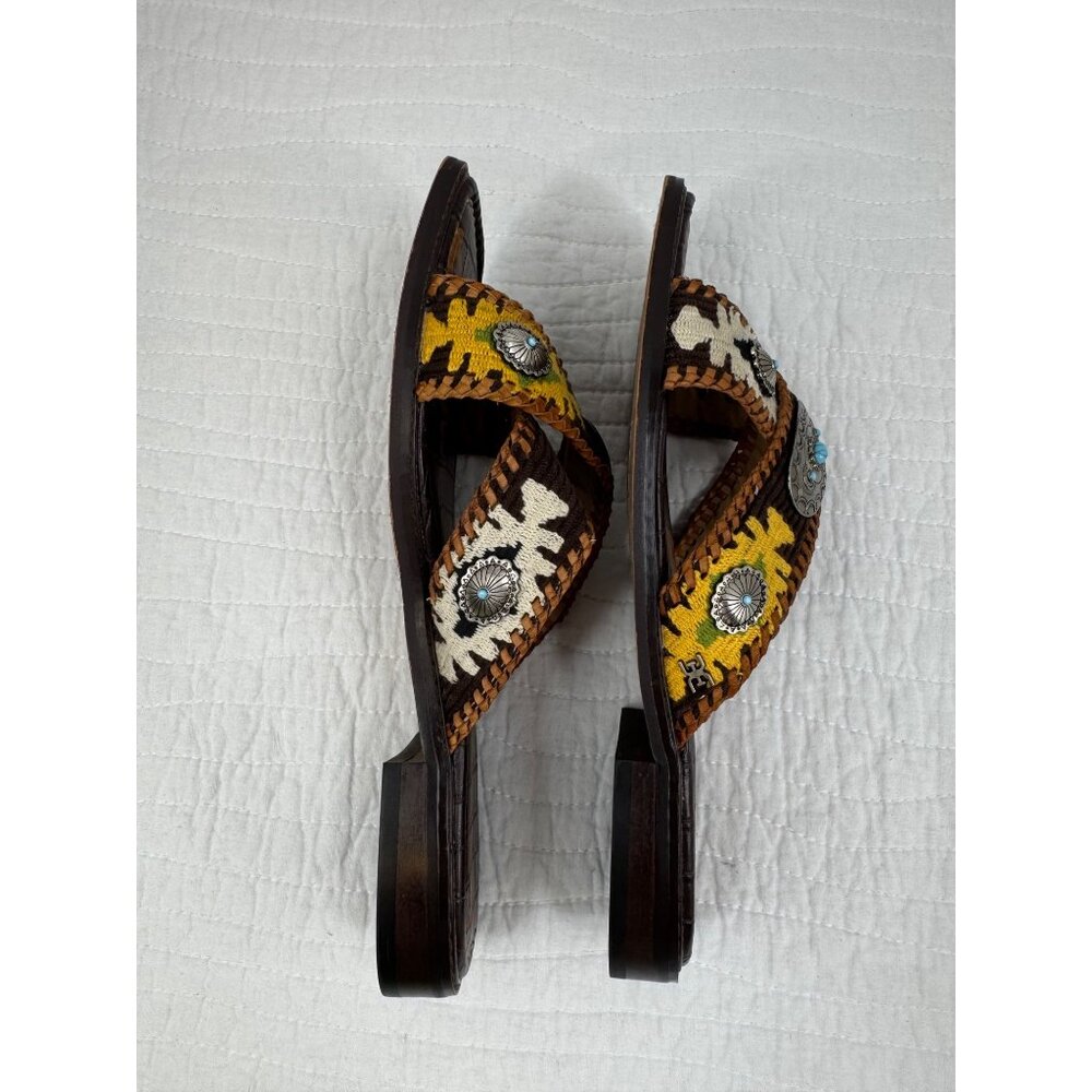 Sam Edelman Brown Multi Leather Embellished Slide Sandals - Picture 8 of 11